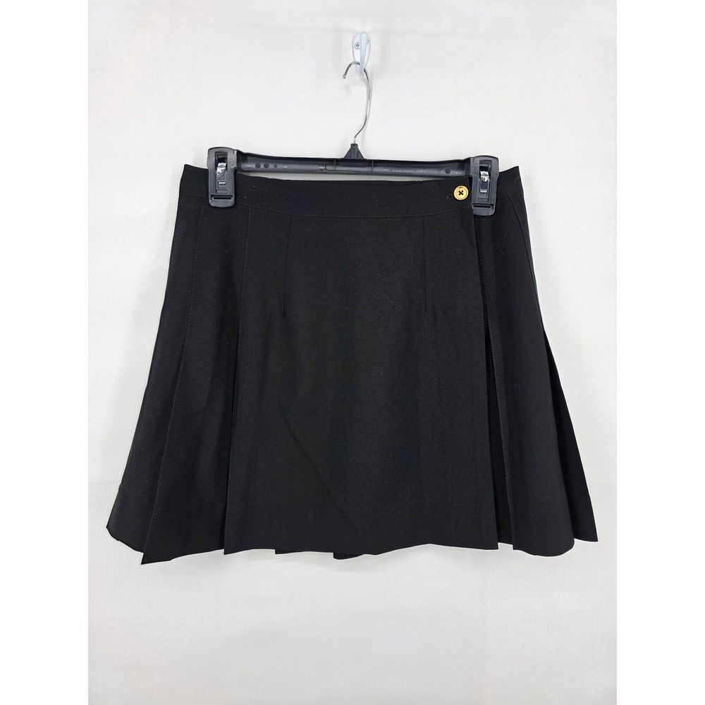 Vintage Cycle Boston Black Pleated Mini Skirt Gold Button Made in USA Medium